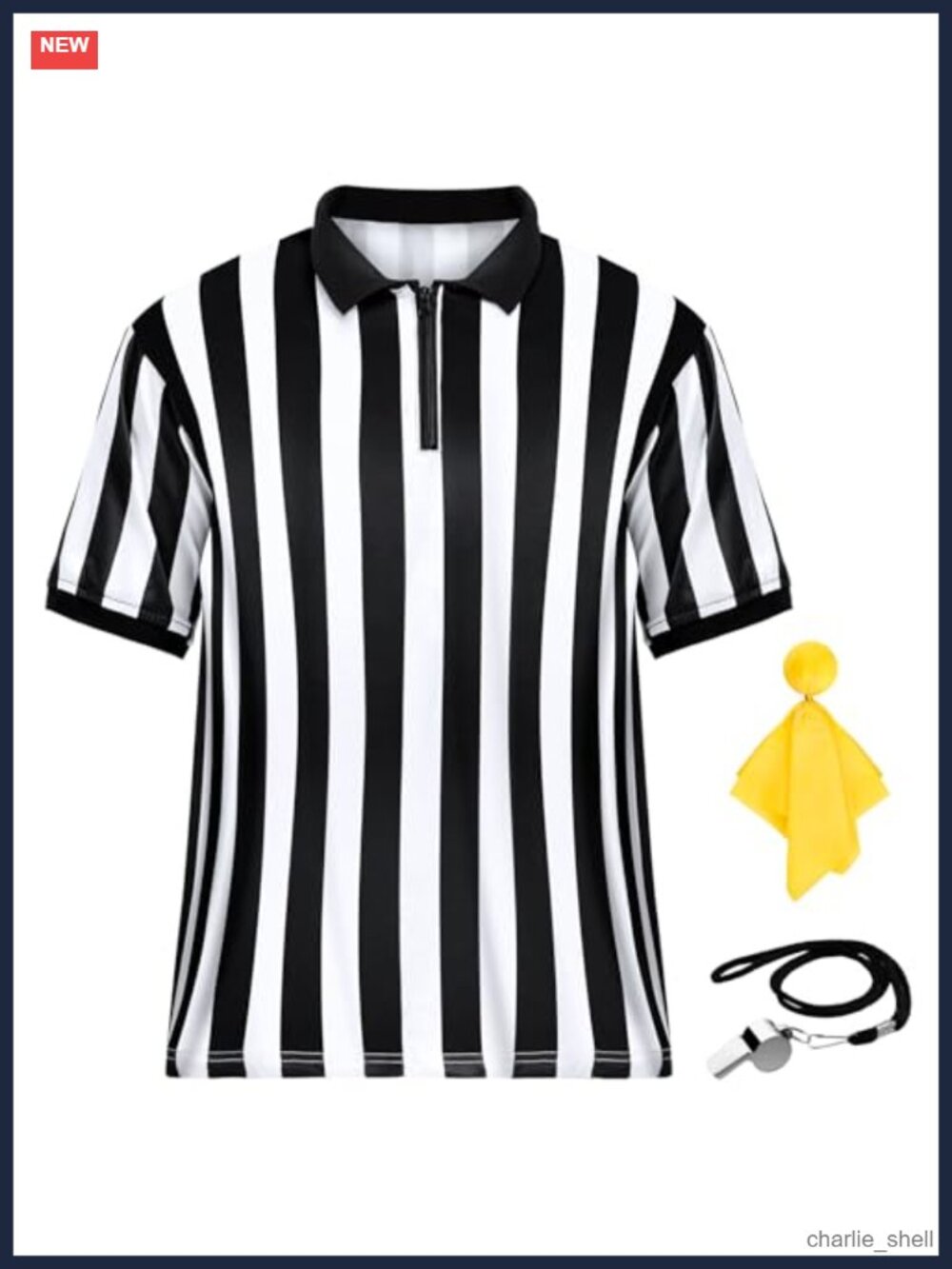 Referee Costume Kit Striped Shirt Whistle Penalty Flag